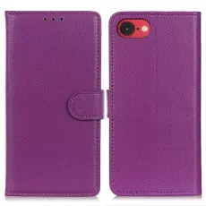  iPhone 17e / 16e Fodral Litchi L&auml;der Lila - Teknikhallen.se