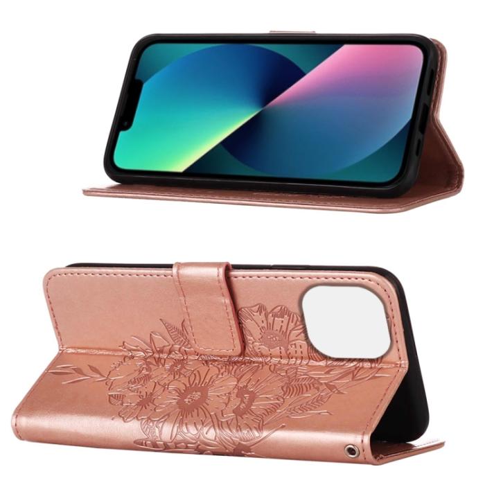 Bild 4,  iPhone 14 Fodral Tryckt Fjäril Roséguld - Teknikhallen.se