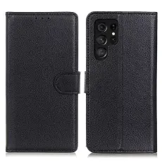  Samsung Galaxy S26 Ultra Fodral Litchi L&auml;der Svart - Teknikhallen.se