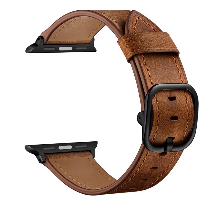Bild 2,  Äkta Läder Armband Apple Watch 42/41/40/38 mm - Brun - Teknikhallen.se