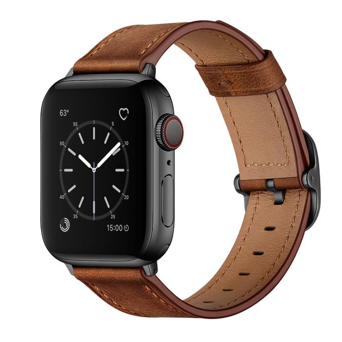 Bild 3,  Äkta Läder Armband Apple Watch 42/41/40/38 mm - Brun - Teknikhallen.se