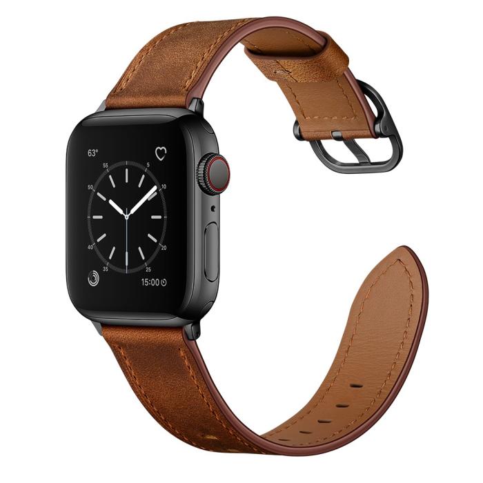 Bild 4,  Äkta Läder Armband Apple Watch 42/41/40/38 mm - Brun - Teknikhallen.se