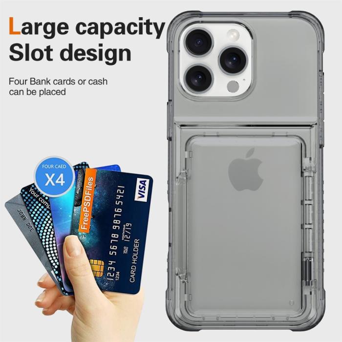 Bild 3,  iPhone 16 Pro Max Skal Kickstand Med Kortfack Tonad Svart - Teknikhallen.se