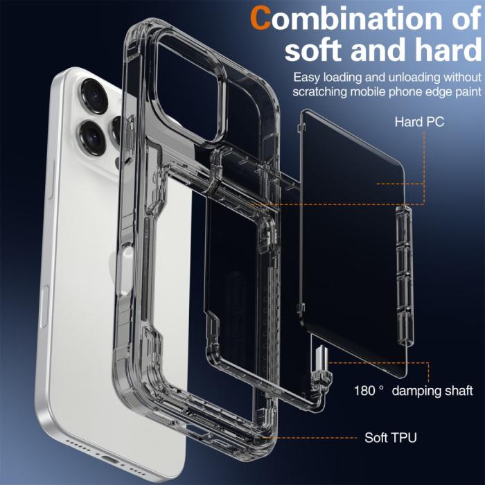 Bild 5,  iPhone 16 Pro Max Skal Kickstand Med Kortfack Tonad Svart - Teknikhallen.se