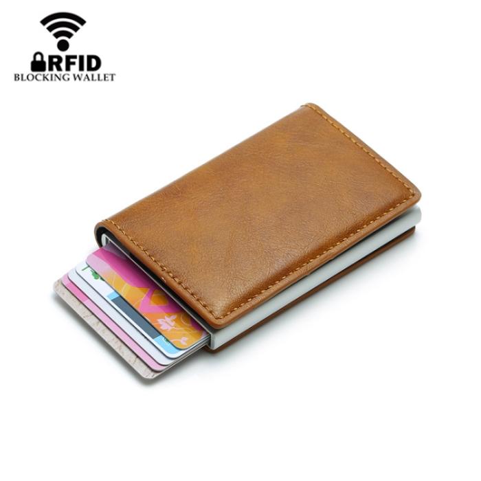 Bild 3,  RFID Retro Aluminium Läder Korthållare Brun - Teknikhallen.se