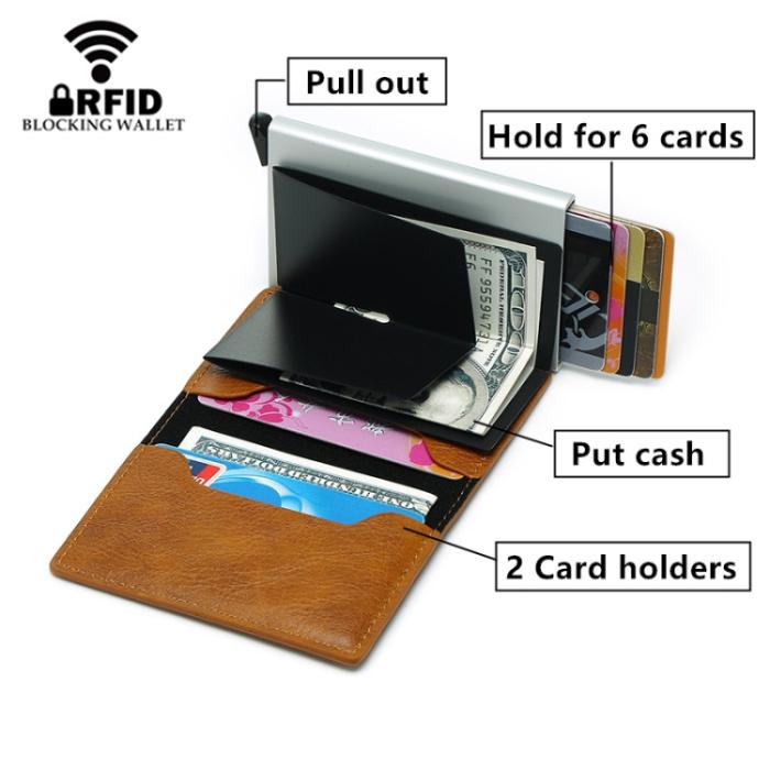 Bild 4,  RFID Retro Aluminium Läder Korthållare Brun - Teknikhallen.se