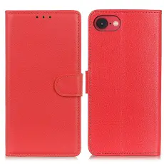  iPhone 17e / 16e Fodral Litchi L&auml;der R&ouml;d - Teknikhallen.se