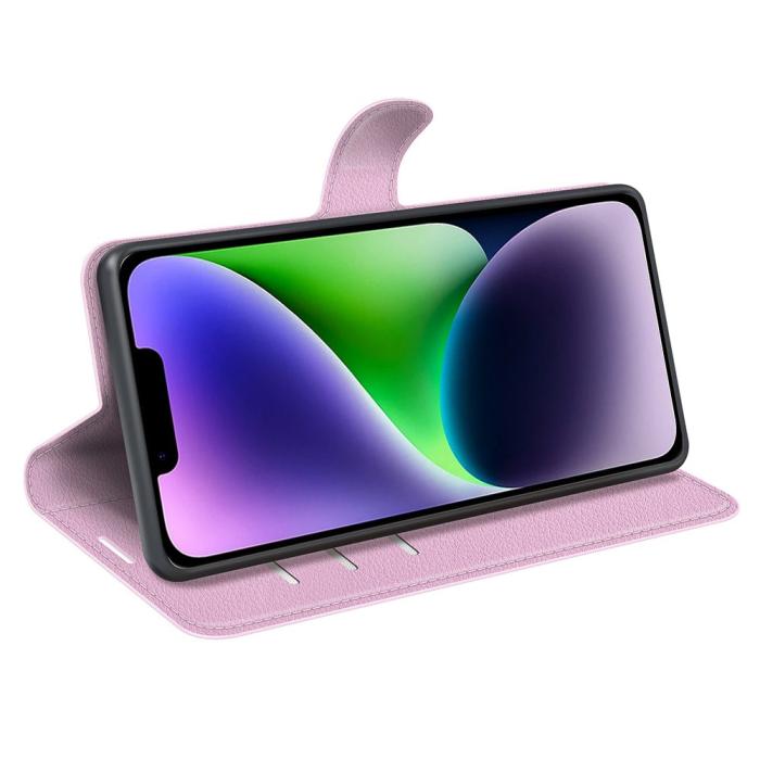 Bild 3,  iPhone 15 Plus Fodral Litchi Textur Ljus Rosa - Teknikhallen.se