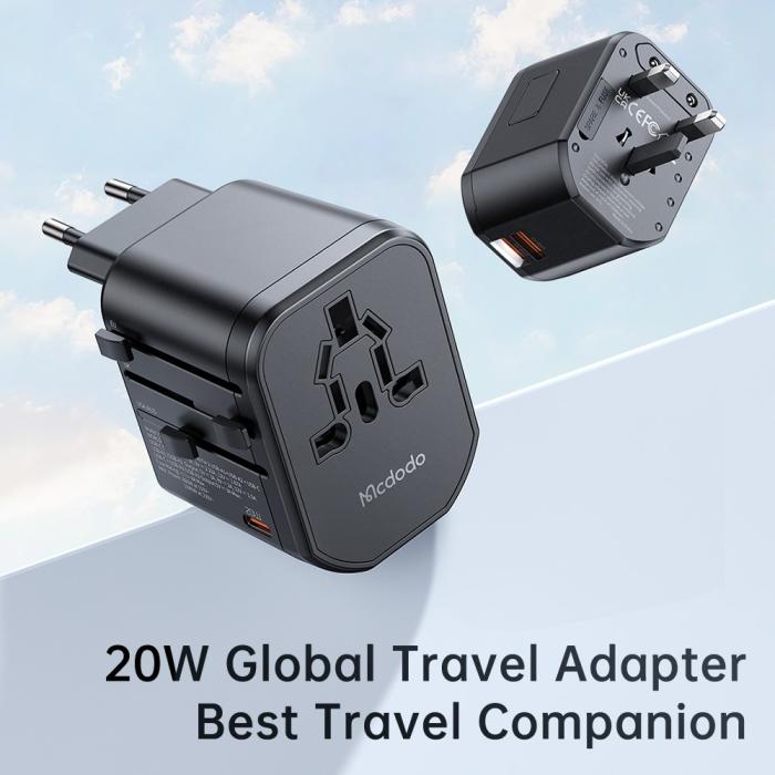 Bild 2, MCDODO Mcdodo 20W PD Reseadapter 2x USB-A 1x USB-C Svart - Teknikhallen.se