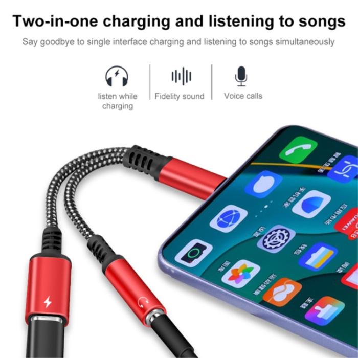 Bild 6,  60W PD 2in1 USB-C Till USB-C/AUX-Hona Adapter Silver - Teknikhallen.se