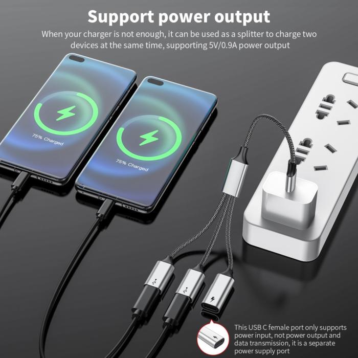 Bild 5,  3in1 60W USB-C - 3x USB-C Hona Adapter Silver - Teknikhallen.se
