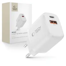 Tech-Protect Tech-Protect 20W V&auml;ggladdare PD QC3.0 USB-C / USB-A Vit - Teknikhallen.se