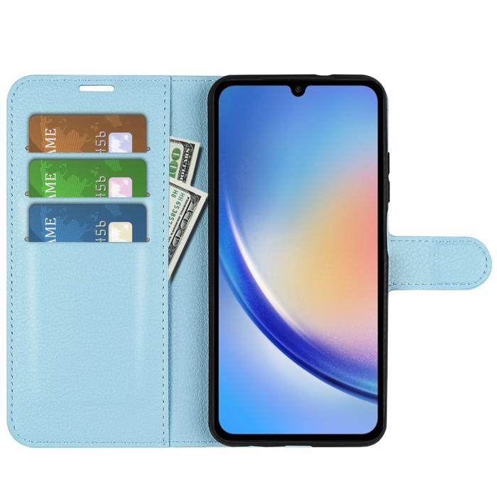 Bild 2,  Samsung Galaxy A35 5G Fodral Läder Litchi Ljus Blå - Teknikhallen.se
