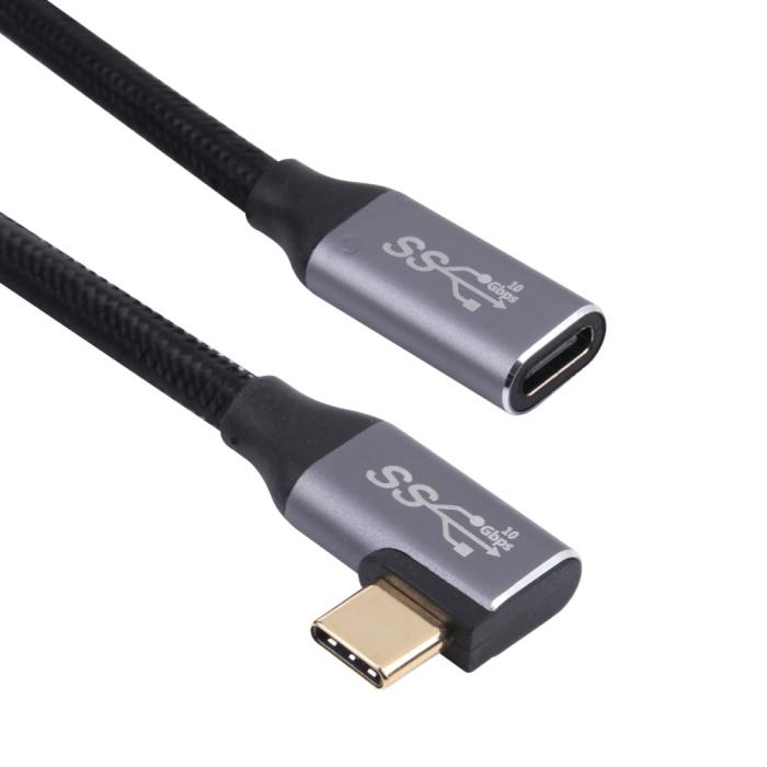 Bild 2,  1.5m USB-C Hane Elbow - USB-C Hona Adapter Kabel Svart - Teknikhallen.se