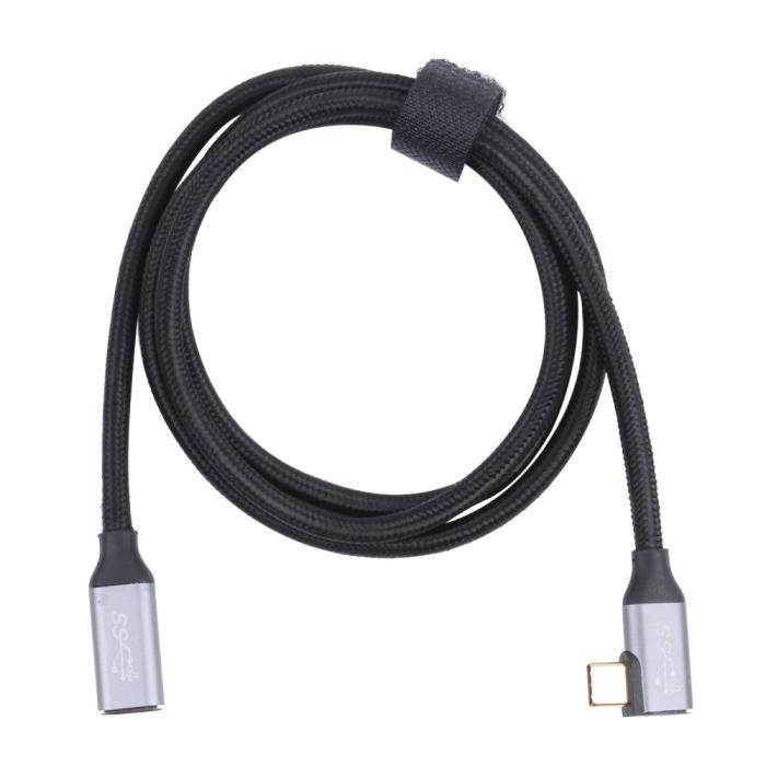 Bild 3,  1.5m USB-C Hane Elbow - USB-C Hona Adapter Kabel Svart - Teknikhallen.se