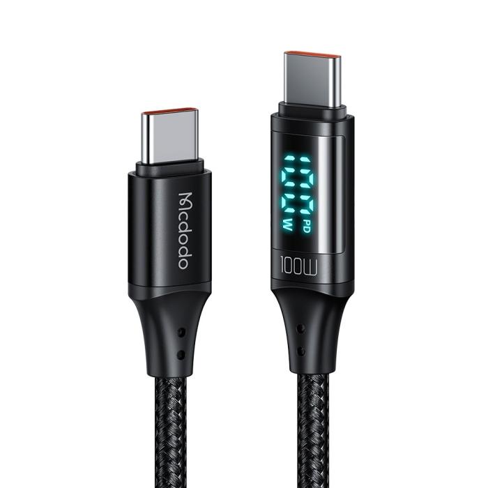 Bild 2, MCDODO Mcdodo 1.2m 100W USB-C - USB-C LED Snabbladdning Svart - Teknikhallen.se