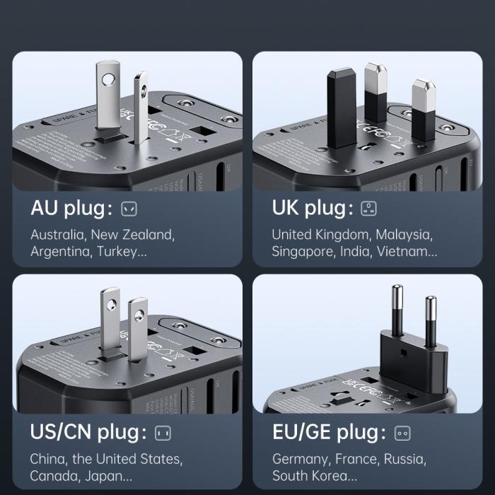 Bild 3, MCDODO Mcdodo 20W PD Reseadapter 2x USB-A 1x USB-C Svart - Teknikhallen.se