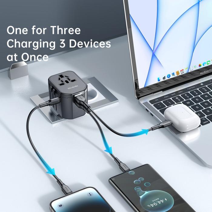 Bild 5, MCDODO Mcdodo 20W PD Reseadapter 2x USB-A 1x USB-C Svart - Teknikhallen.se