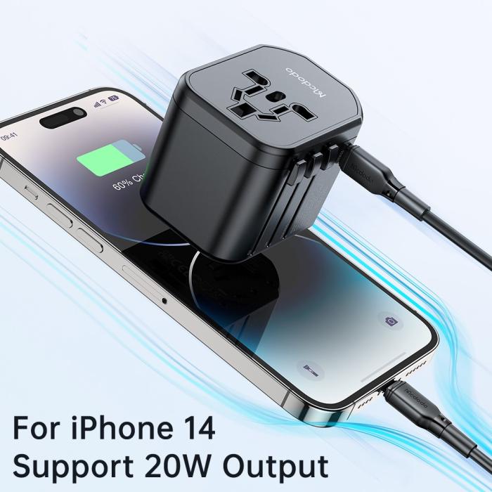 Bild 6, MCDODO Mcdodo 20W PD Reseadapter 2x USB-A 1x USB-C Svart - Teknikhallen.se