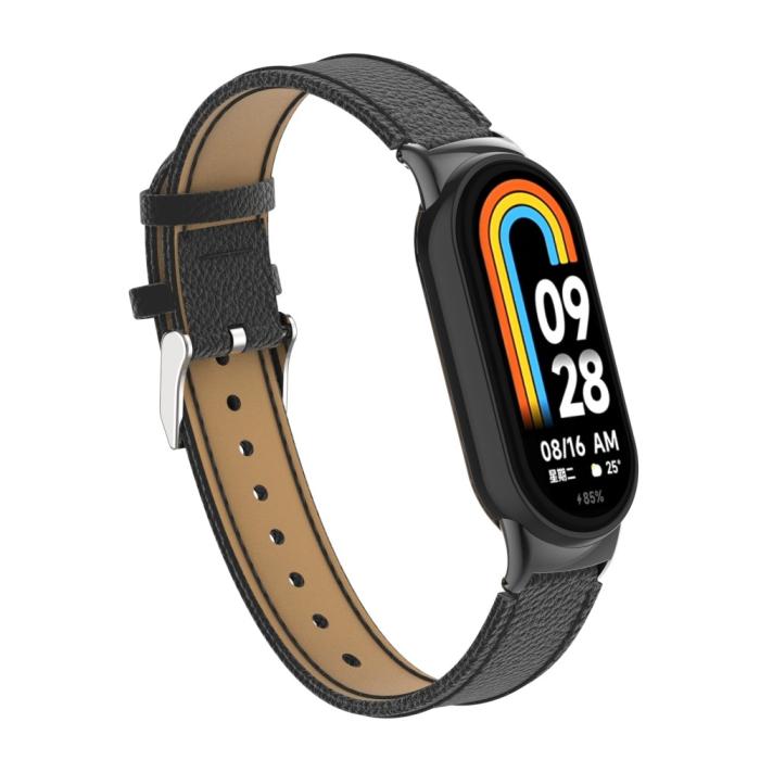 Bild 2,  Xiaomi Smart Band 10/9/8 Armband Äkta Läder Litchi Svart - Teknikhallen.se