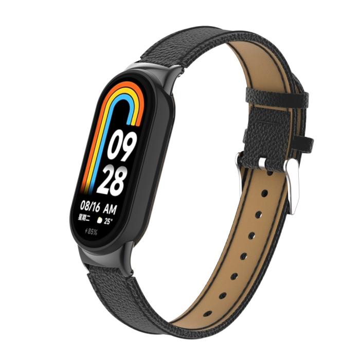 Bild 3,  Xiaomi Smart Band 10/9/8 Armband Äkta Läder Litchi Svart - Teknikhallen.se