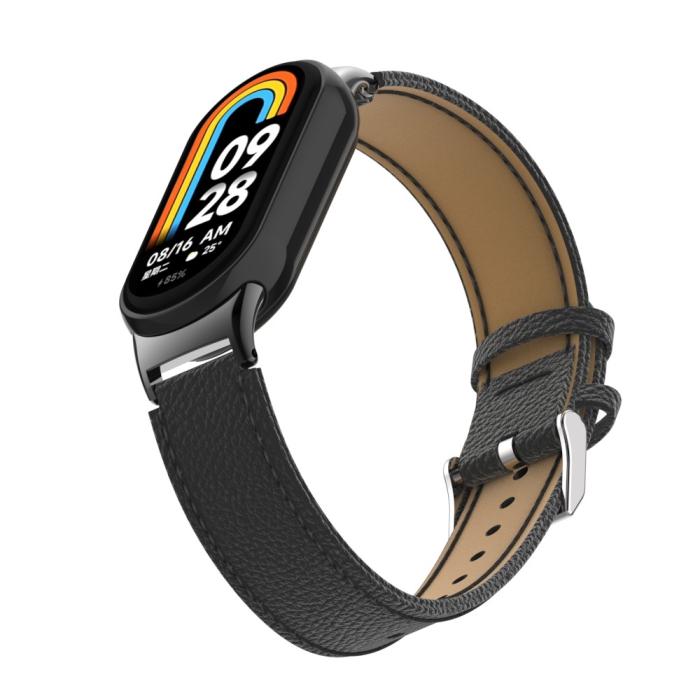 Bild 4,  Xiaomi Smart Band 10/9/8 Armband Äkta Läder Litchi Svart - Teknikhallen.se