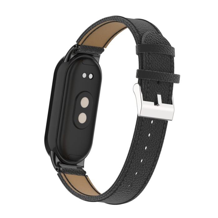 Bild 5,  Xiaomi Smart Band 10/9/8 Armband Äkta Läder Litchi Svart - Teknikhallen.se