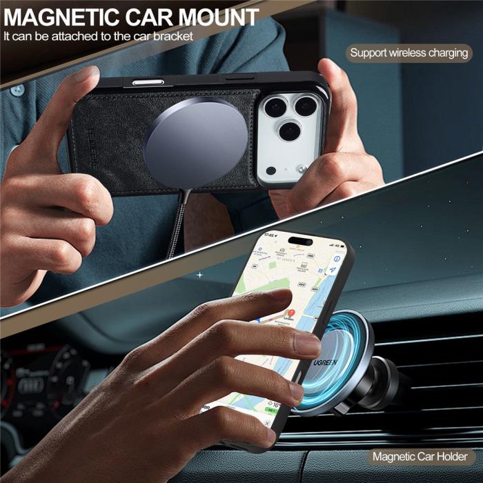 Bild 3, LC.IMEEKE LC.IMEEKE iPhone 17 Pro Max Skal MagSafe Läder Svart - Teknikhallen.se