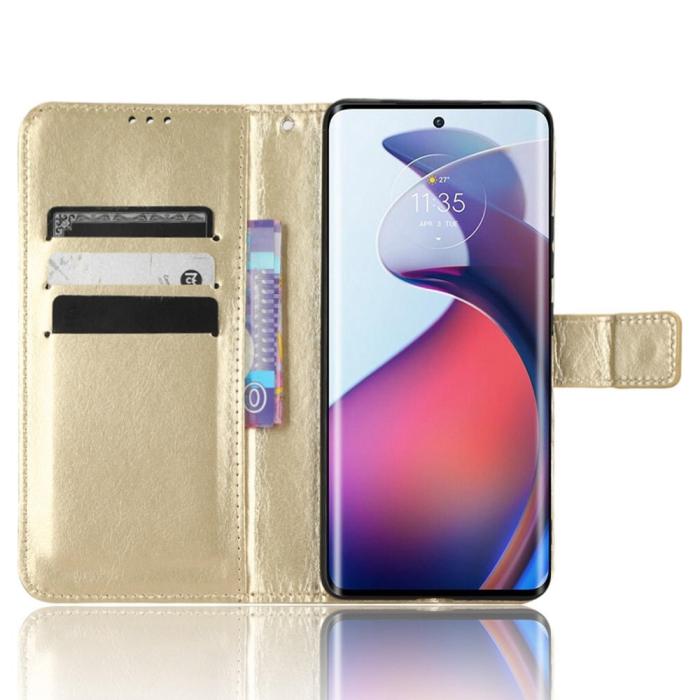 Bild 2,  Motorola Edge 30 Fusion 5G Fodral Crazy Horse Läder Guld - Teknikhallen.se