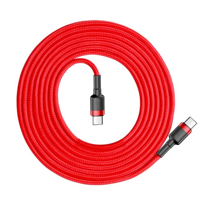 Bild 2, BASEUS BASEUS 60W 2m Type-C PD Flätad Nylon Kabel - Röd - Teknikhallen.se