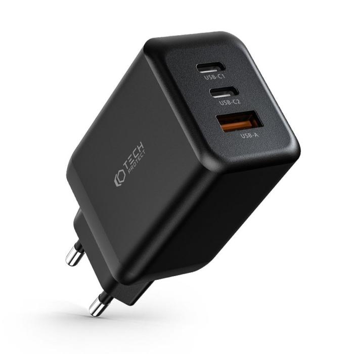 Bild 2, Tech-Protect Tech-Protect 65W PD/QC Väggladdare 2x USB-C 1x USB-A Svart - Teknikhallen.se