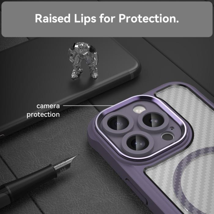 Bild 4,  iPhone 16 Pro Max Skal MagSafe Hybrid Kolfiber Textur Lila - Teknikhallen.se