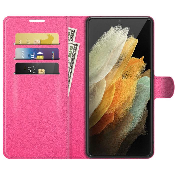 Bild 4,  Samsung Galaxy S22 Ultra Fodral Litchi Läder Rosa - Teknikhallen.se