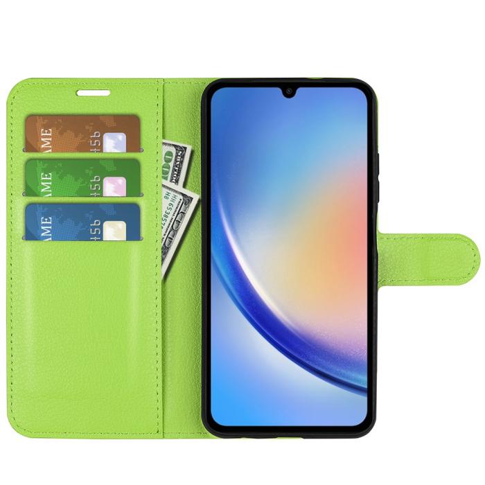 Bild 2,  Samsung Galaxy A35 5G Fodral Läder Litchi Grön - Teknikhallen.se