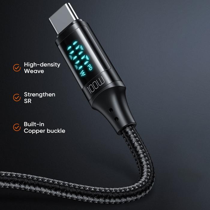 Bild 4, MCDODO Mcdodo 1.2m 100W USB-C - USB-C LED Snabbladdning Svart - Teknikhallen.se