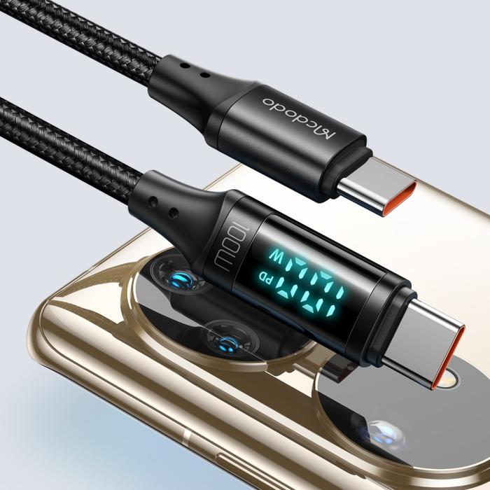 Bild 5, MCDODO Mcdodo 1.2m 100W USB-C - USB-C LED Snabbladdning Svart - Teknikhallen.se