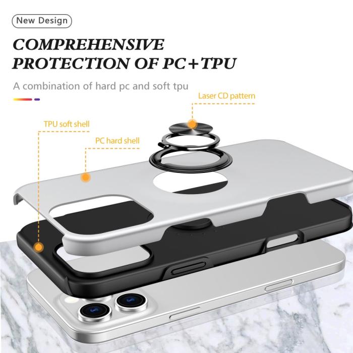 Bild 4,  iPhone 16 Pro Skal Med Ringhållare Kickstand Silver - Teknikhallen.se