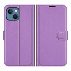  iPhone 13 Mini Fodral Litchi L&auml;der Lila - Teknikhallen.se