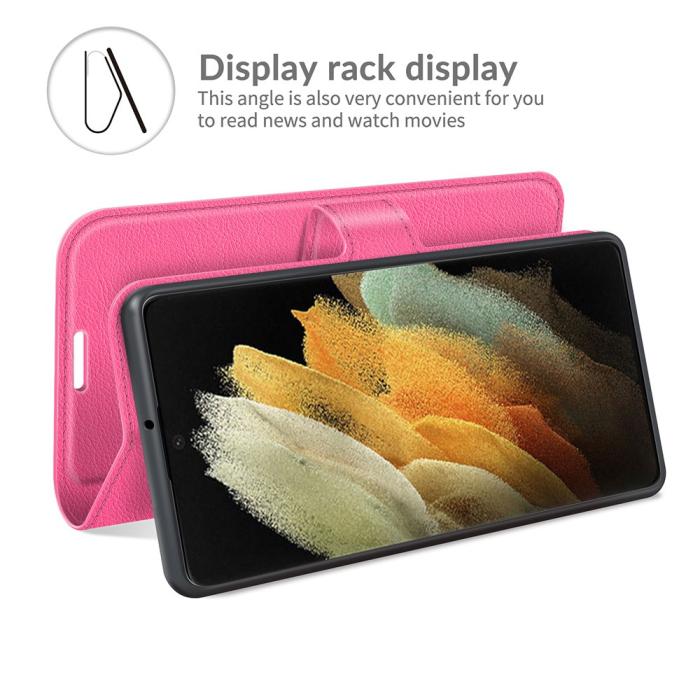 Bild 6,  Samsung Galaxy S22 Ultra Fodral Litchi Läder Rosa - Teknikhallen.se