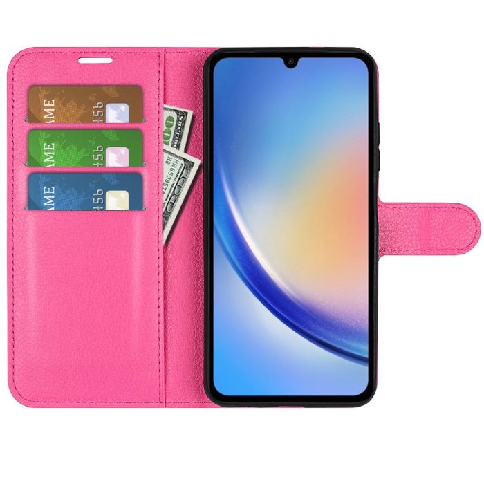 Bild 2,  Samsung Galaxy A35 5G Fodral Läder Litchi Rosa - Teknikhallen.se