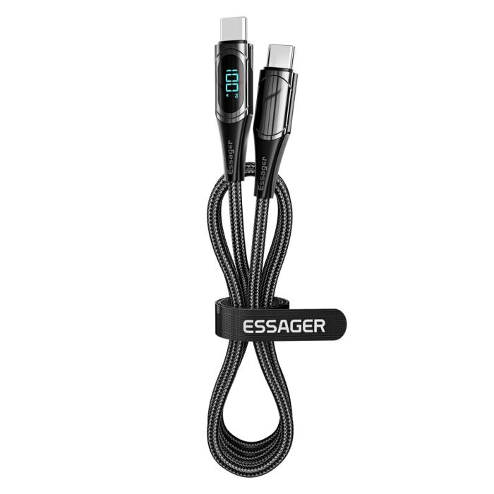 Bild 2, ESSAGER ESSAGER 1m 100W USB-C - USB-C LED Snabbladdning Svart - Teknikhallen.se