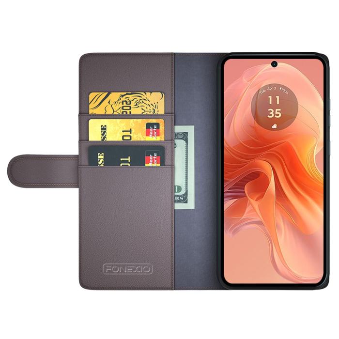 Bild 2,  Motorola Moto G04 4G/G24 4G Äkta Läder Fodral Brun - Teknikhallen.se