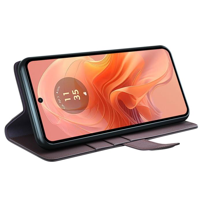 Bild 3,  Motorola Moto G04 4G/G24 4G Äkta Läder Fodral Brun - Teknikhallen.se