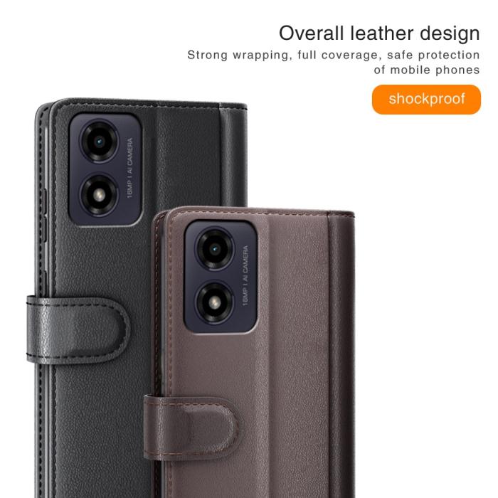 Bild 6,  Motorola Moto G04 4G/G24 4G Äkta Läder Fodral Brun - Teknikhallen.se