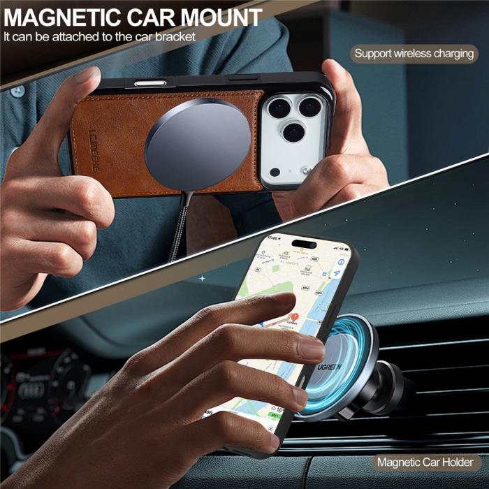 Bild 3, LC.IMEEKE LC.IMEEKE iPhone 17 Pro Max Skal MagSafe Läder Brun - Teknikhallen.se