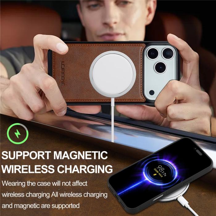 Bild 6, LC.IMEEKE LC.IMEEKE iPhone 17 Pro Max Skal MagSafe Läder Brun - Teknikhallen.se