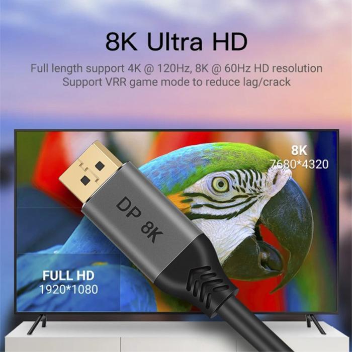 Bild 6,  DisplayPort 1.4 Hane - DisplayPort 1.4 Hane 8K 60Hz 5m Kabel Svart - Teknikhallen.se