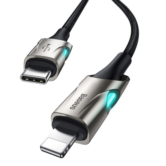 Bild 2, BASEUS Baseus 1m 18W PD Lightning - USB-C Med LED - Svart - Teknikhallen.se