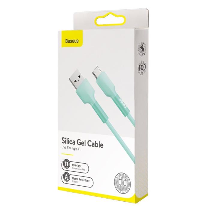 Bild 4, BASEUS Baseus Silica Gel 1m 3A USB-C Kabel - Grön - Teknikhallen.se
