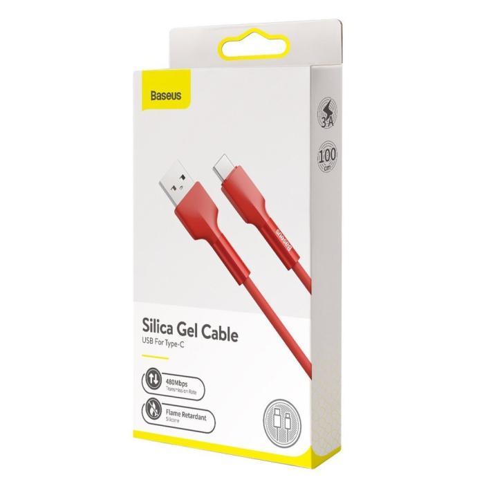 Bild 4, BASEUS Baseus Silica Gel 1m 3A USB-C Kabel - Röd - Teknikhallen.se
